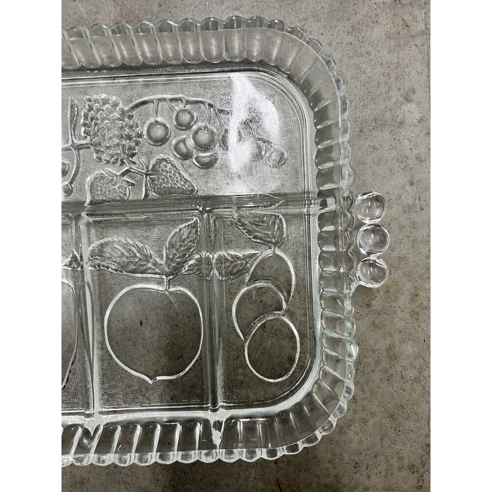 5 Divided Indiana Clear Glass Relish Tray/Platter Fruit Design - Picture 4 of 16